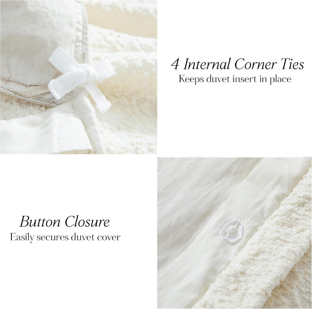 Lush Decor Lotti Boucle Duvet Cover 3 Piece Set Full/Queen Soft White - White Duvet Cover- Textured Cozy Bedding Set - Modern Minimalist Decor