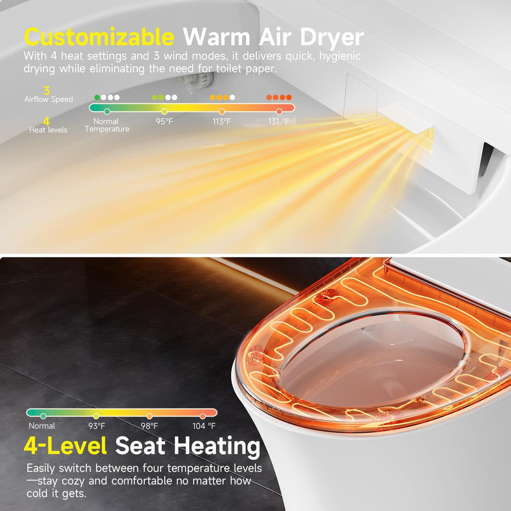 Smart Toilet with Foam Shield,1.1/1.28GPF Dual-Flush Bidet Toilet, Auto Open/Close,One-Piece Intelligent Bidet Toilet, Ultra-Wide Heated Seat,Warm Wash & Air Dry,UV Sterilization