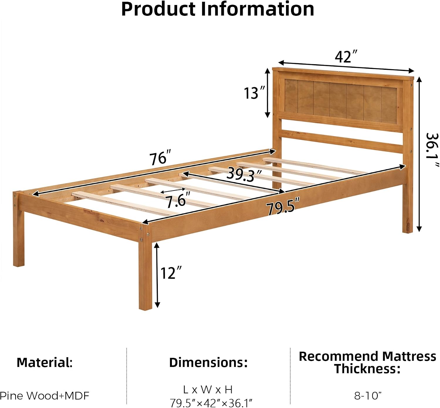 Merax Wood Platform Bed with Headboard, Platform Bed with Wood Slat Support, No Box Spring Needed,Twin Size,Oak Color