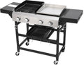 4 Burner Propane Grill and Griddle Combo 38200 BTU 2-in-1 Outdoor Cookstation with Stainless Steel Surface and Foldable Side Tables for Patio Backyard Camping