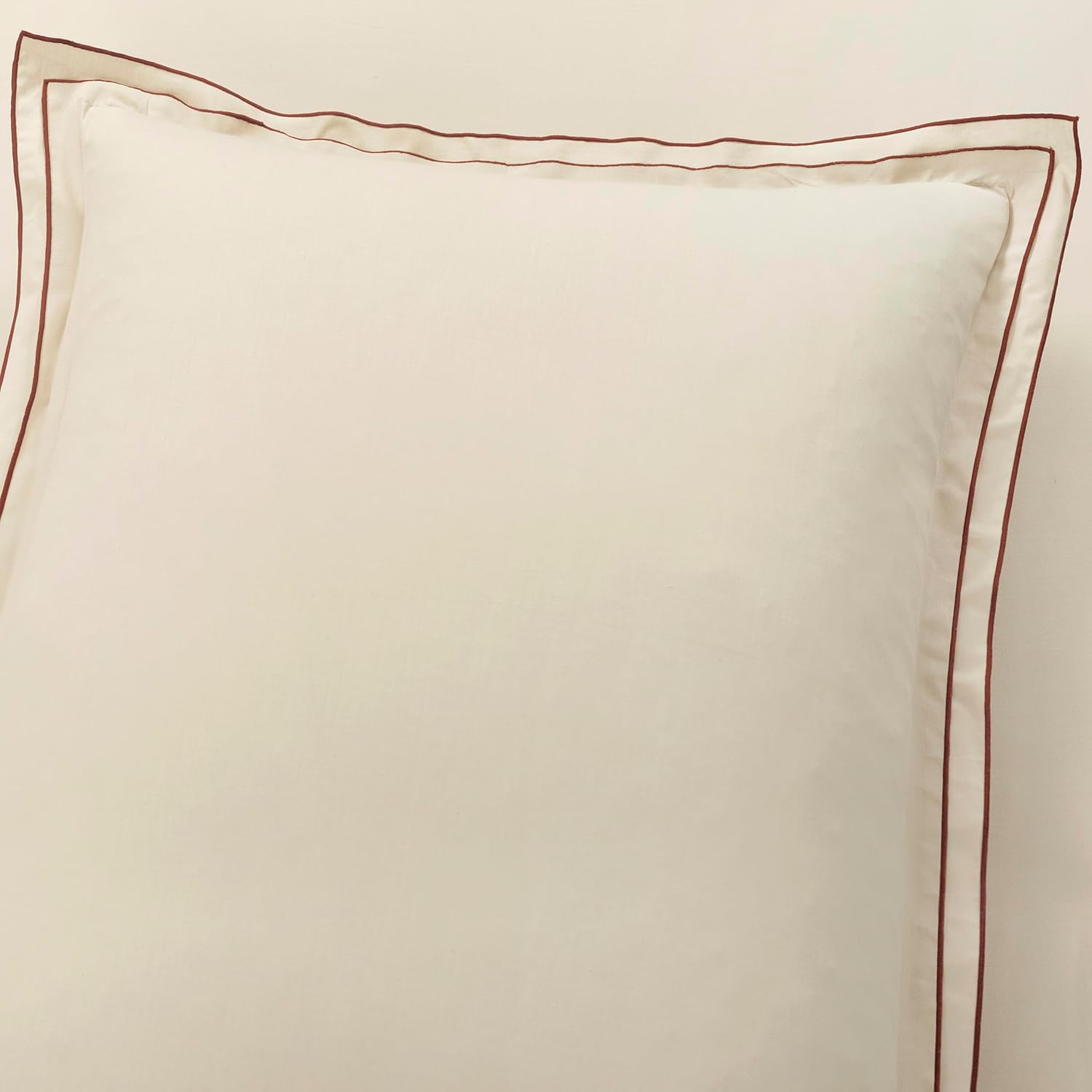 Lush Decor Hampton Double Flange Embroidered Contrast Edge Cotton Duvet Cover Set, 3 Piece Set, Full/Queen, Neutral & Copper - Luxury Hotel Bedding Set - Beige Duvet Cover - Minimalist Decor