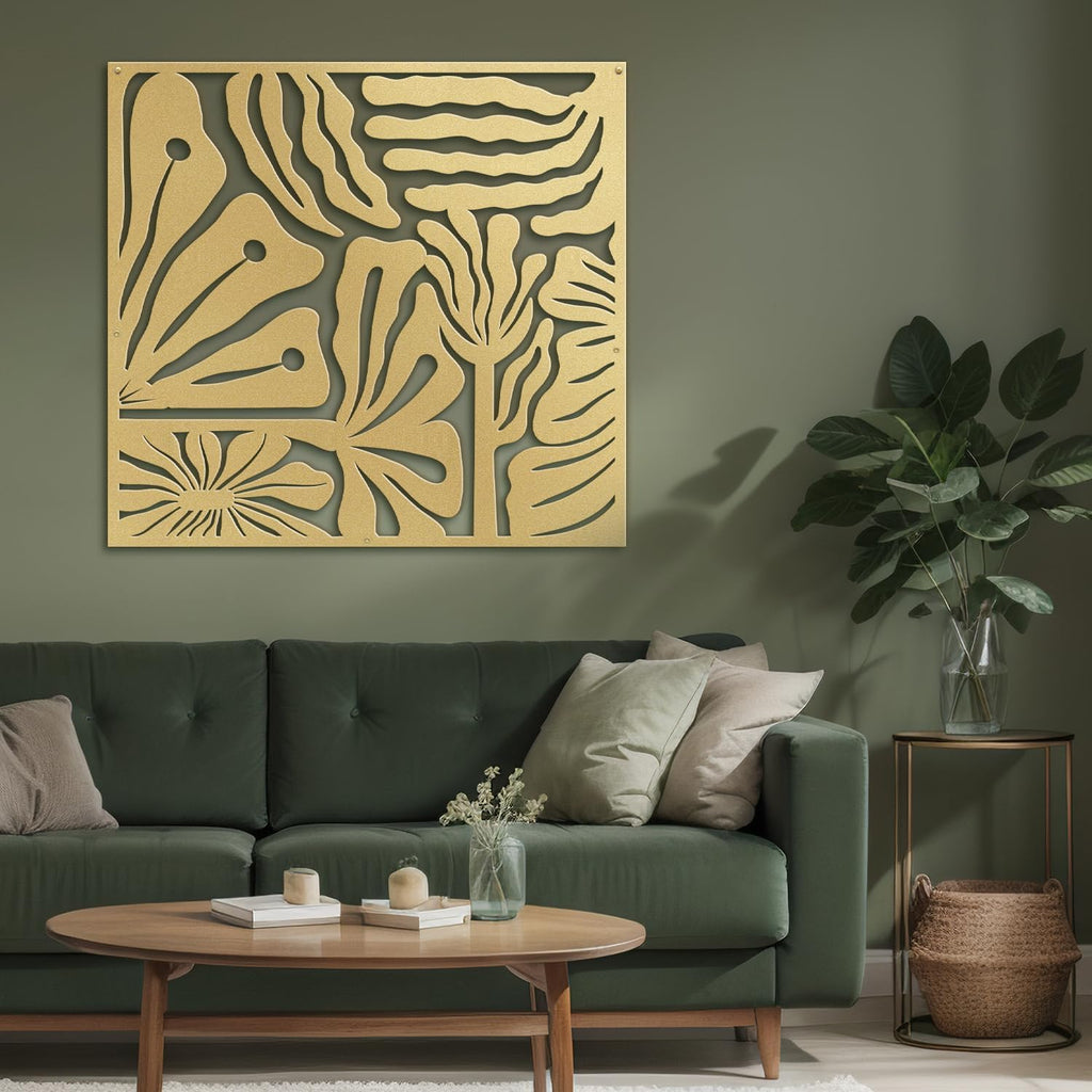 SIGNLEADER Metal Wall Art Decor Tropical Palm Leaf Minimalist Modern Abstract Wall Sculpture Hangings Home Decoration for Living Room, Bedroom, Bathroom, Kitchen, Outdoor - 30' Gold