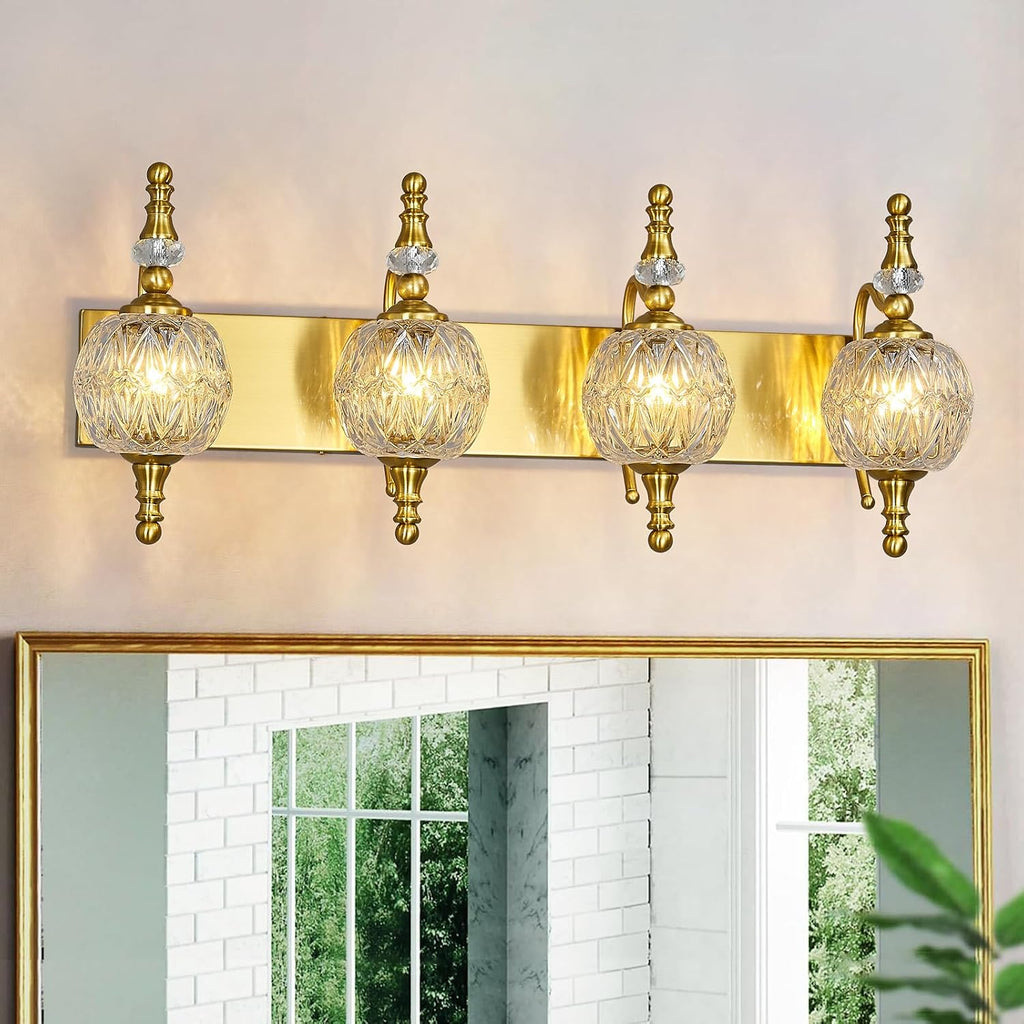 Modern Crystal Bathroom Vanity Lights Fixtures Over Mirror Gold Vintage 4-Lights 28 Inch Bathroom Light Fixtures Glass Crystal Vanity Lights