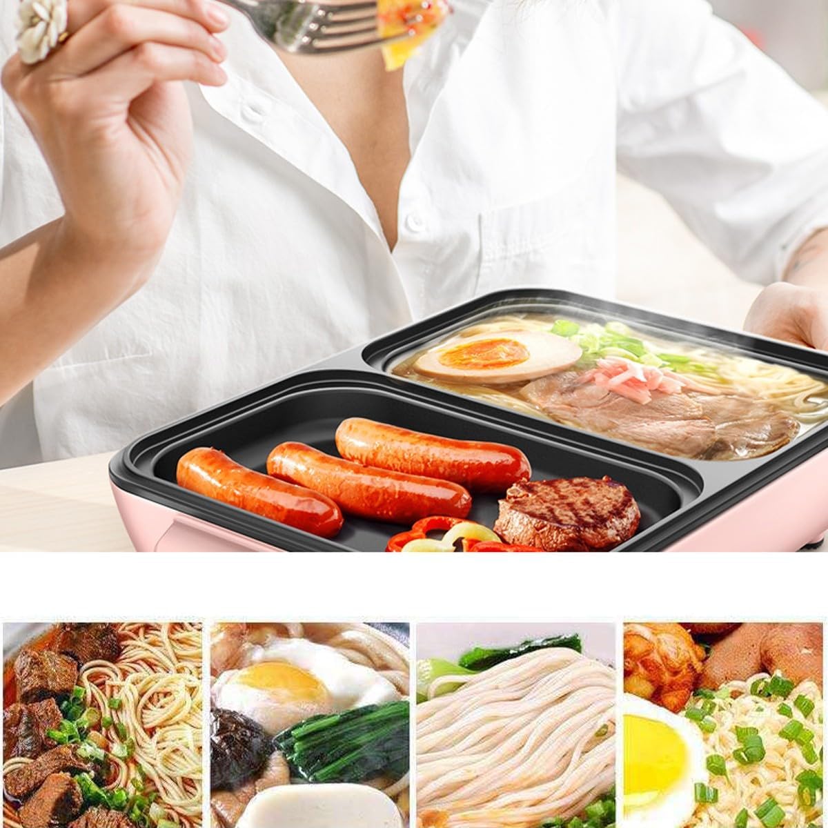 Electric Flat Top Grill, Electric Griddle, Flattop Grills Indoor Safely Washable, Suitable for Frying Grilling Stir Frying(Pink,34.5 * 22 * 8.5)