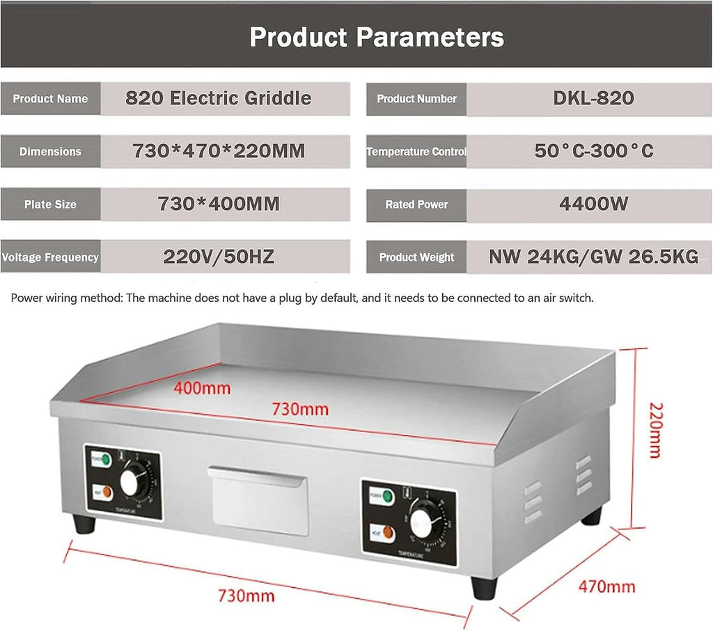 Commercial Electric Griddle, Kitchen BBQ Grill, Stainless Steel Electric Griddle, Nonstick Countertop Hot Plate Commercial BBQ Grill, Two Burners with Thermostatic Control, 110~240V