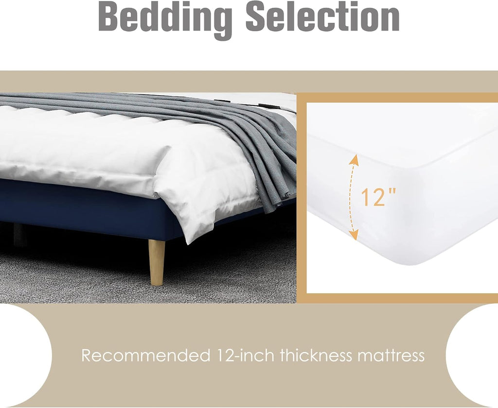 AGARTT Upholstered Platform Bed Frame Twin Size with Headboard and Footboard/Wooden Slats Support/No Box Spring Needed/Easy Assembly,Blue Velvet