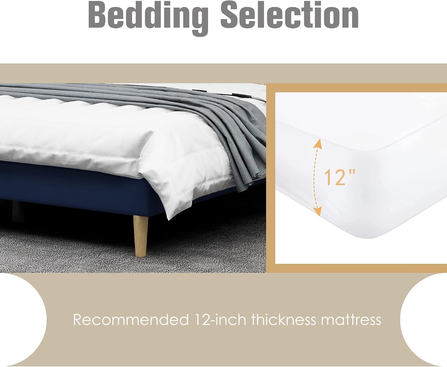 AGARTT Upholstered Platform Bed Frame Twin Size with Headboard and Footboard/Wooden Slats Support/No Box Spring Needed/Easy Assembly,Blue Velvet