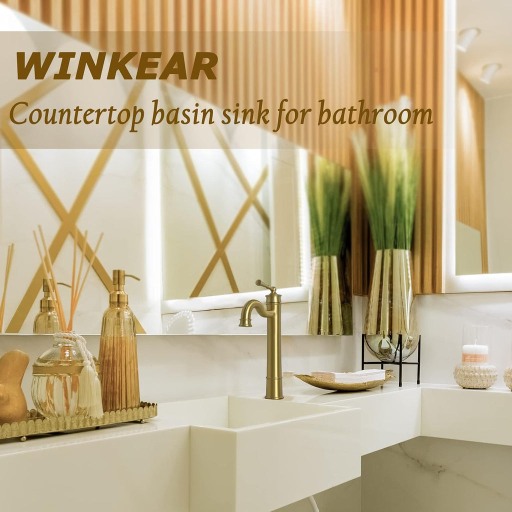 Vessel Sink Faucet Brushed Gold Bathroom Tall Faucet Single Hole Deck-Mount Pop up Drain Assembly Without Overflow Water Supply Lines Included