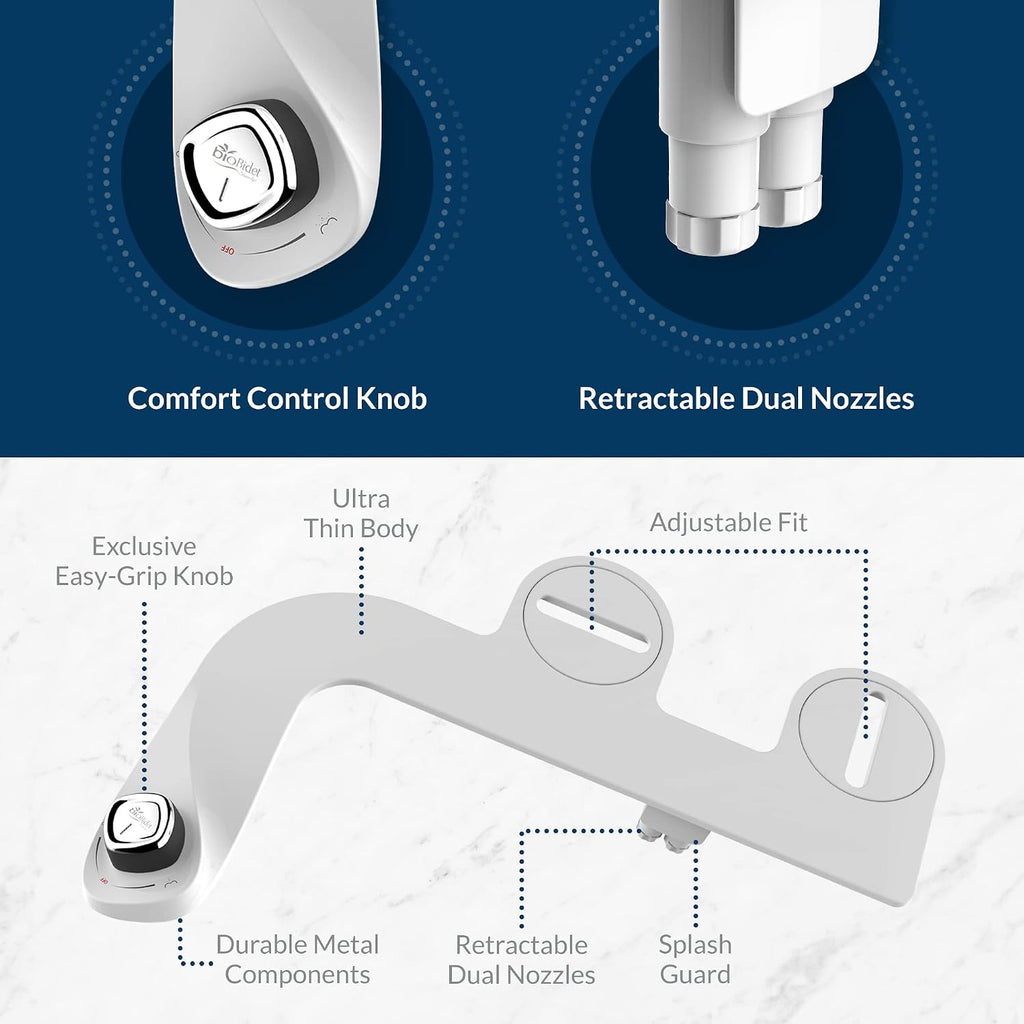 Bio Bidet by Bemis SlimEdge 2-Pack of Freshwater Attachments, White, Non-Electric & BEMIS 500EC 390 Toilet Seat with Easy Clean & Change Hinges, 1 Pack Round, Cotton White
