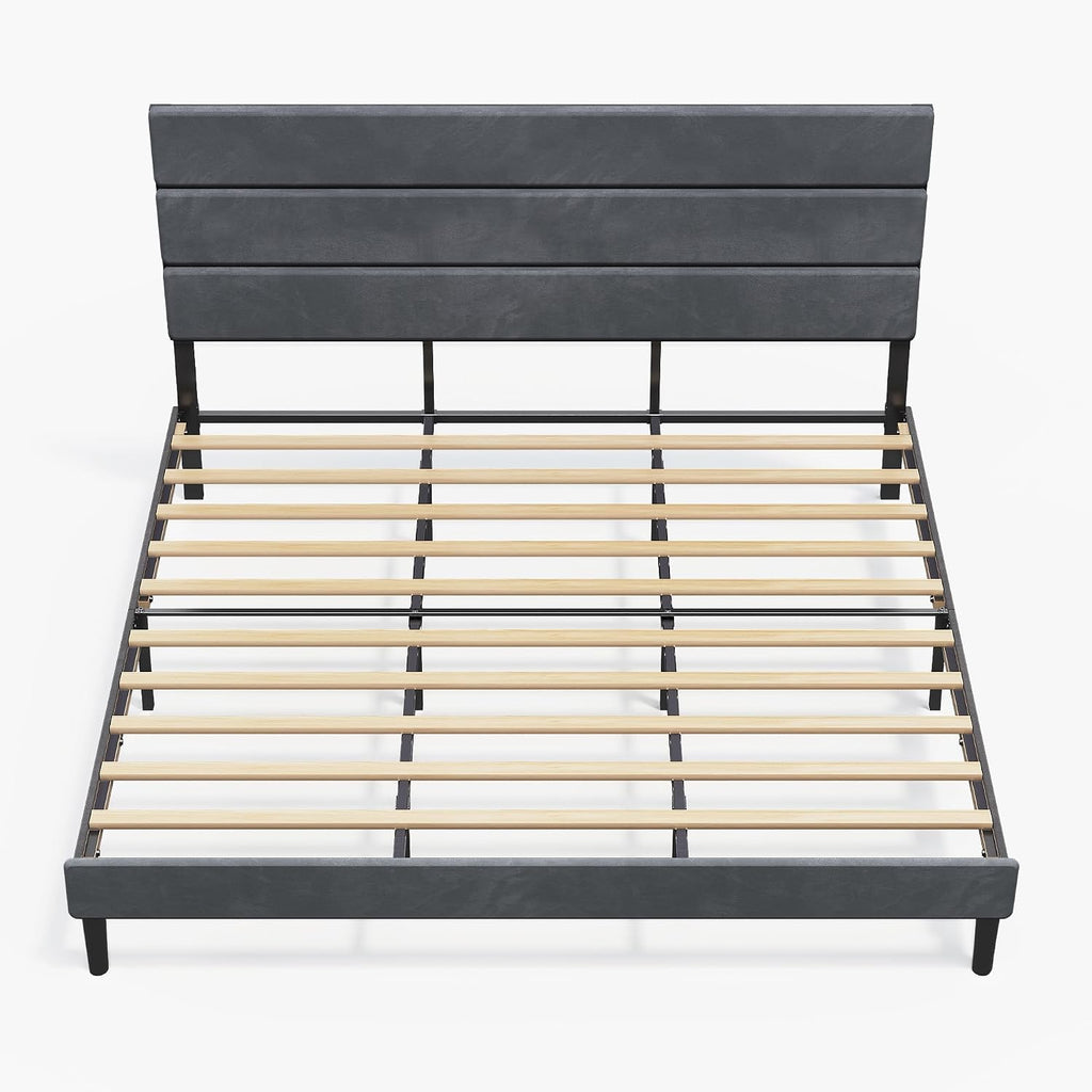 WLIVE Upholstered Bed Frame, King Size Bed Frame with Headboard, Platform Bed with Wood Slats, 1500LBS Mattress Foundation, No Box Spring Needed, Easy Assembly, Velvet Grey