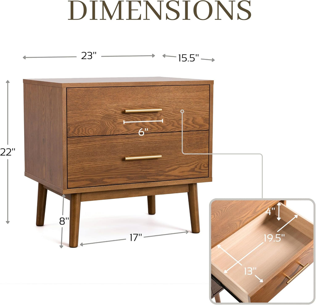 Furniture of America Wyatt Modern 2-Piece Solid Wood Bedroom Collection, Platform Frame with Upholstered Headboard and 2-Drawer Nightstand, No Box Spring Required for Home, Guest Room, Walnut, King