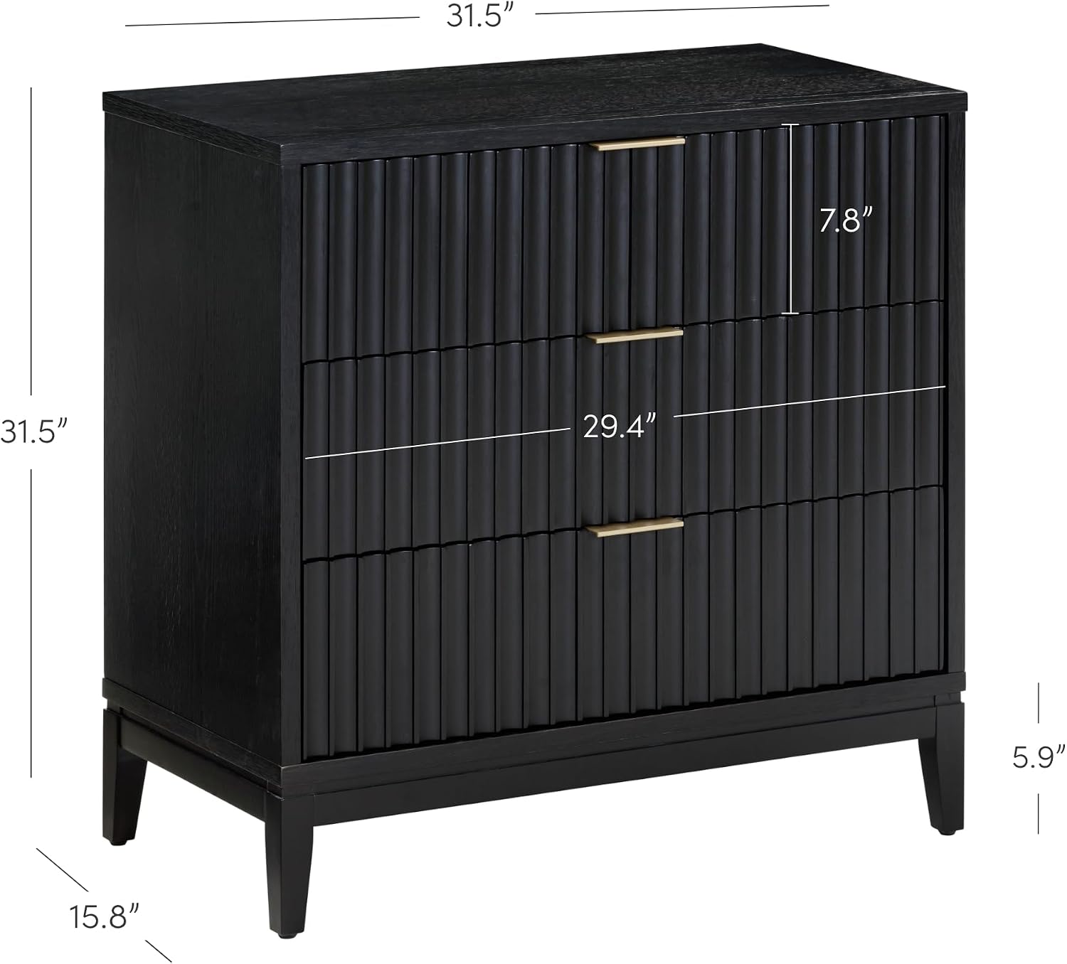 Nathan James Jasper 3 Drawer, Bohemian Fluted, Solid Wood for Nursery, Small Dresser for Bedroom, Black Oak