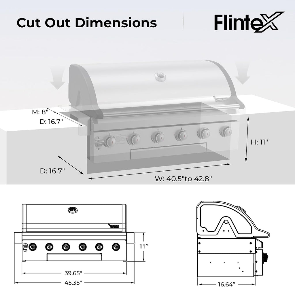 Flintex 40-inch Built-in BBQ Gas Grill (NG/LPG Convertible), 6-Burner Outdoor Kitchen Gas/Propane Grill with Griddle Combo, Stainless Steel Built-in Outdoor BBQ Grill for Outdoor Kitchen