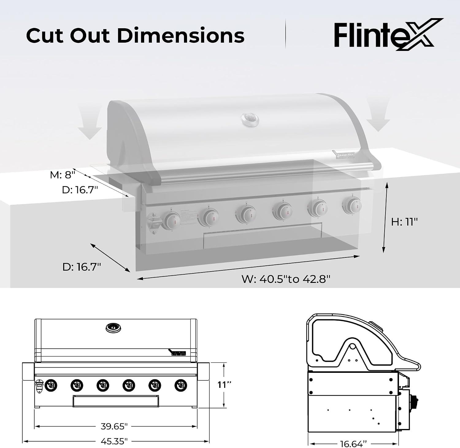 Flintex 40-inch Built-in BBQ Gas Grill (NG/LPG Convertible), 6-Burner Outdoor Kitchen Gas/Propane Grill with Griddle Combo, Stainless Steel Built-in Outdoor BBQ Grill for Outdoor Kitchen
