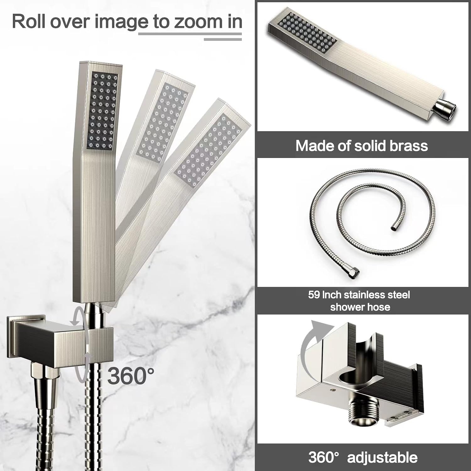 Rain Shower System 12 inch Shower Faucet Set with Tub Spout,Bathroom Wall Mounted Waterfall Shower Head Faucet Sets Complete with Handheld Spray,Rough-in Valve Body and Trim kit,Brushed Nickel
