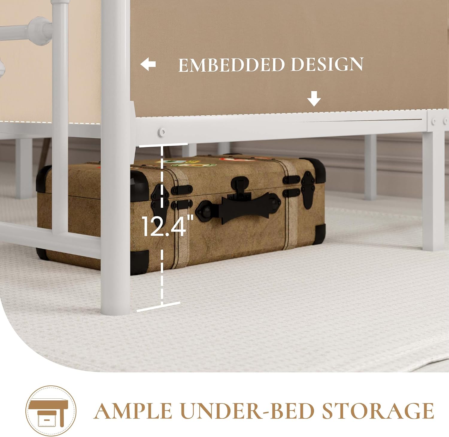 SHA CERLIN 14' Full Size Metal Platform Bed Frame/Victorian Headboard and Footboard/Steel Slats Mattress Foundation for Storage/No Box Spring Needed/Noise Free/White