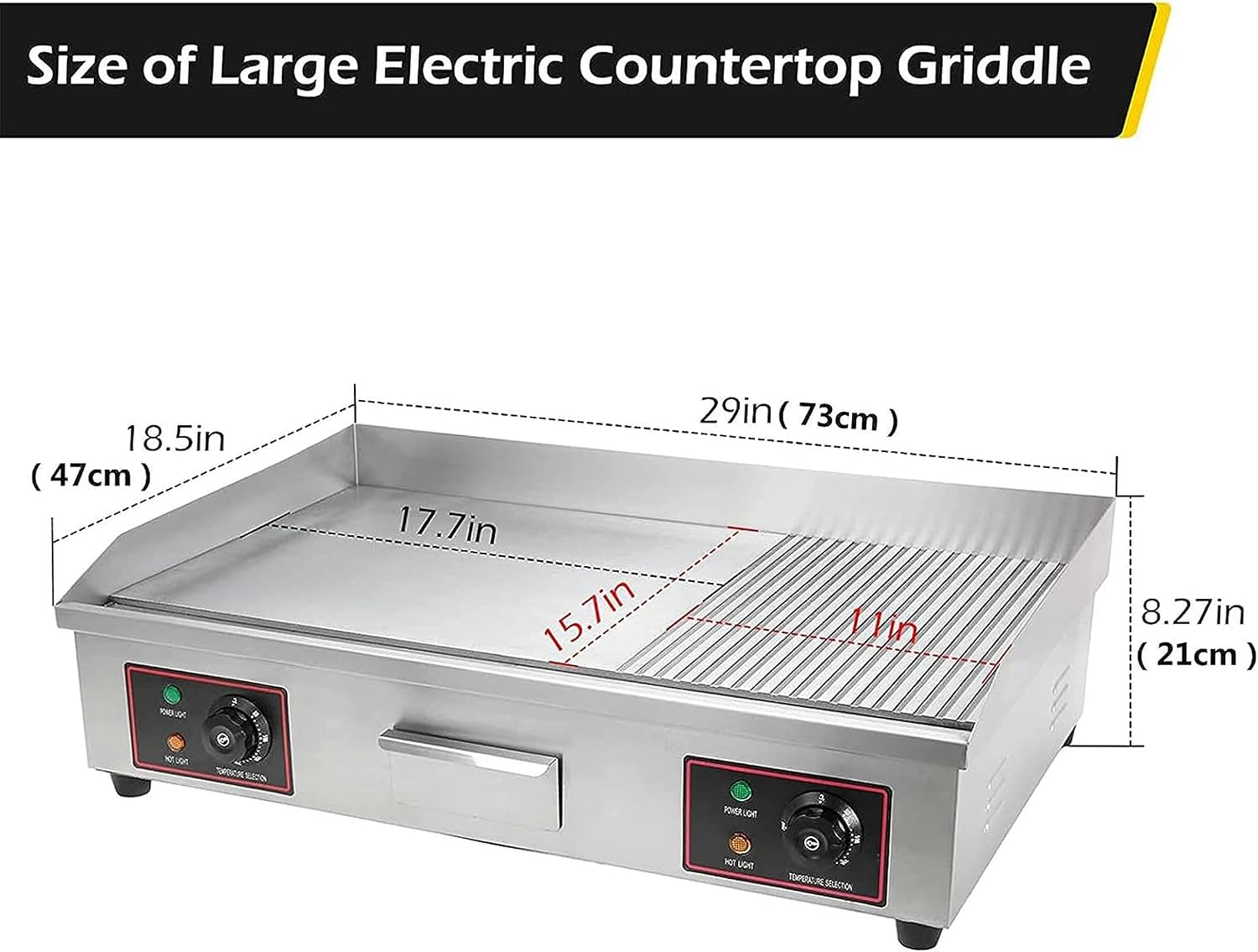Commercial Electric Griddle, 29'' Flat Top Grill Countertop Griddle, 4400W Stainless Steel Teppanyaki Grill Large Griddles for Restaurant Kitchen