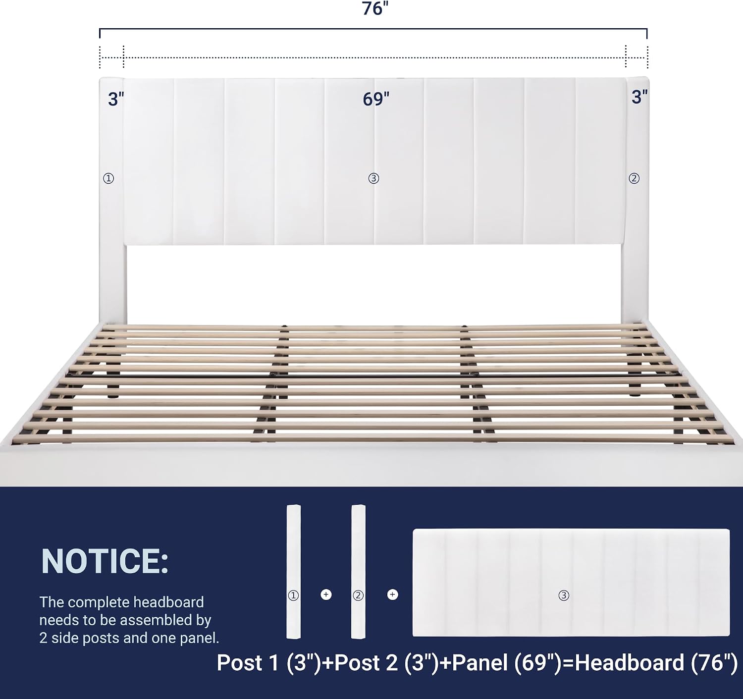 Allewie King Bed Frame/Velvet Upholstered Bed Frame with Vertical Channel Tufted Headboard/Strong Wooden Slats/Platform Bed Frame/Mattress Foundation/Box Spring Optional/Easy Assembly/White