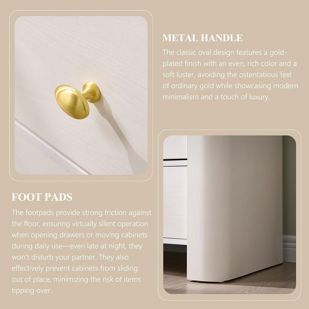 IFGET Modern 5 Drawer Dresser for Bedroom, Wooden Chest of Drawers with Curved Profile Design, 39.6' Tall Wood Dresser with Golden Metal Handle for Bedroom, Living Room, Hallway-White