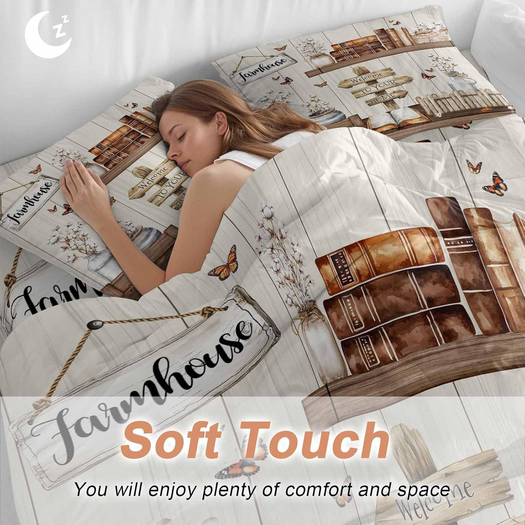 Prime Leader Vintage Duvet Cover Set Queen Size 4 Pieces Welcome to Your Home Farmhouse Cotton Bottle Bedding Set with Zipper Closure, 1 Comforter Cover 92x106 Inches 1 Flat Sheet & 2 Pillow Cases