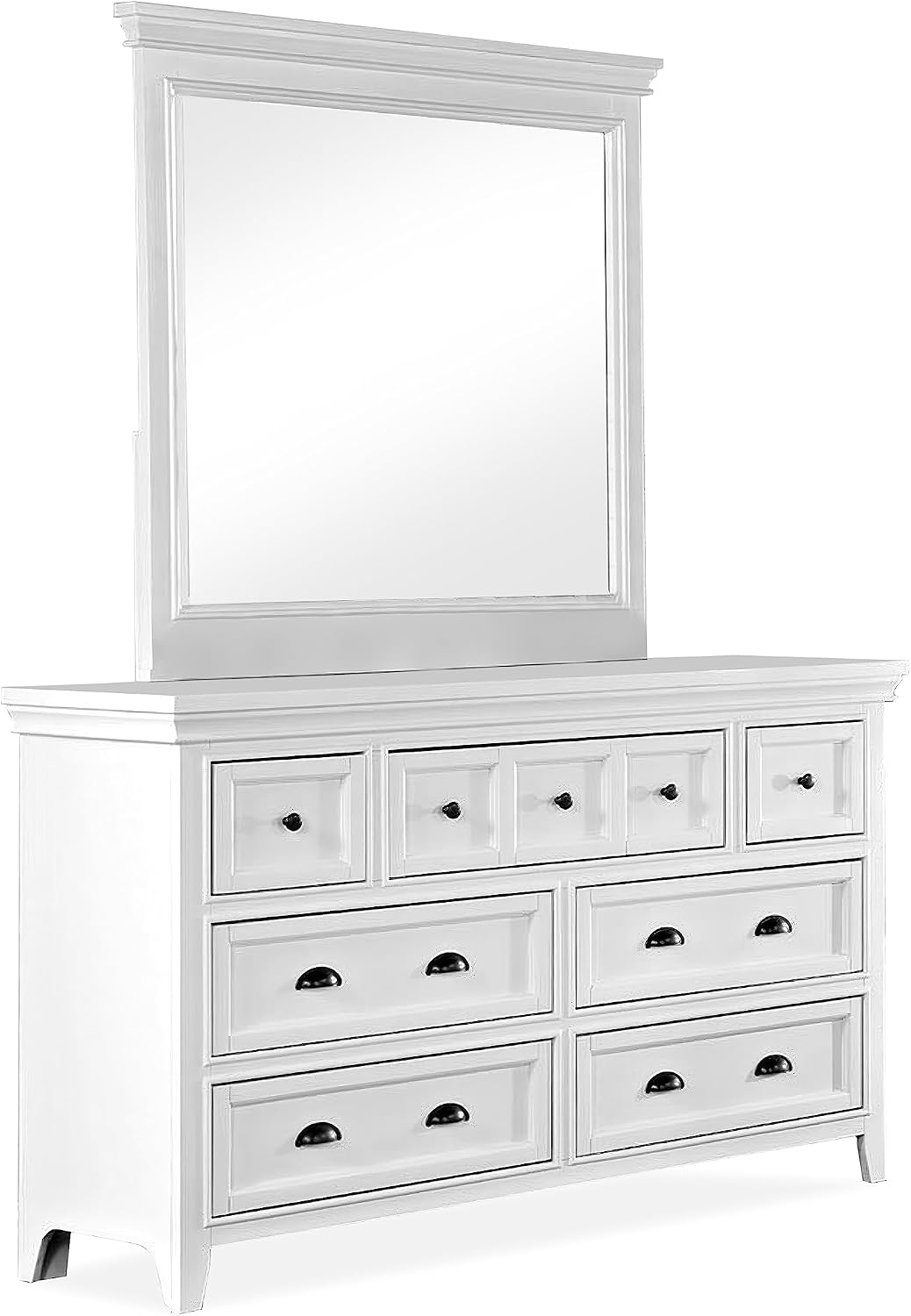 Furniture of America Zinnia Transitional Storage Wood 5-Piece Bedroom Set, Bed, Dresser, Mirror and 2 Nightstands, Twin, White