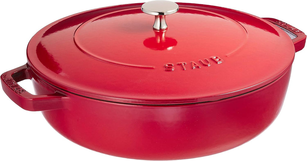 Staub Braiser 40506-544 Saute Pan, Cherry, 10.2 inches (26 cm), Large, Both Handed, Cast Enameled Pot, Sukiyaki, Induction Compatible