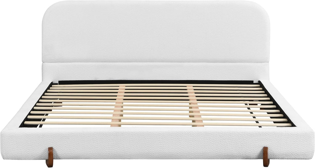 Christopher Knight Home Destin Modern California King Size Bed Frame and Headboard, Solid Wood California King Platform Bed Frame with Upholstered Headboard, No Box Spring Needed, Easy Assembly, White