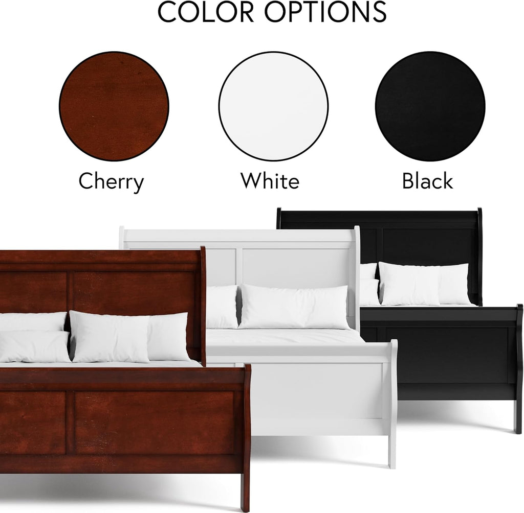 Furniture of America Arabella Traditional Wood Full Bed Frame with Headboard and Footboard, Elegant Sleigh Design Bedframe for Bedroom, Guest Room, Easy Assembly, Box Spring Required, White