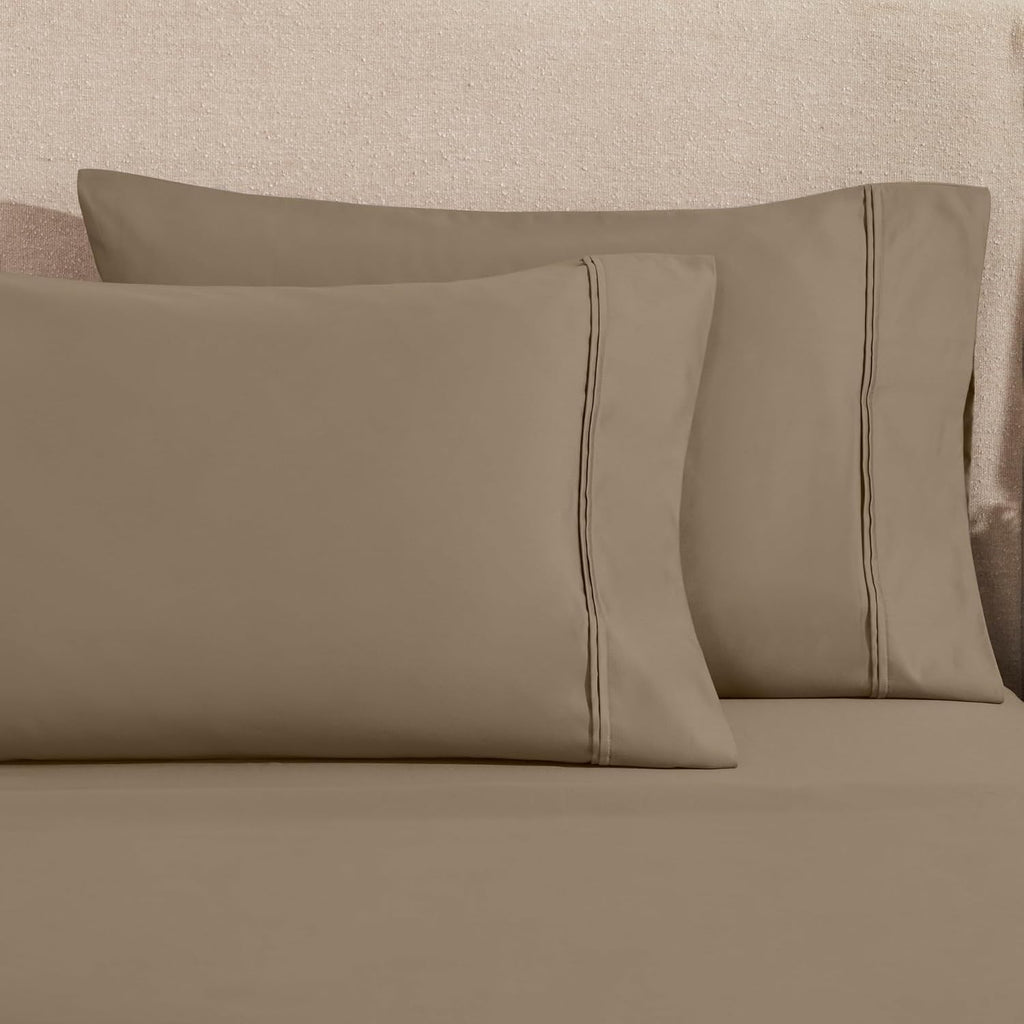 Superior 1200 Thread Count Egyptian Cotton Sheet Set, Bedroom Sheets, Home Essentials, Luxury Bedding, 1 Elastic Deep Pocket Fitted Bed Sheet, 1 Flat Sheet, 2 Pillowcases, California King, Taupe
