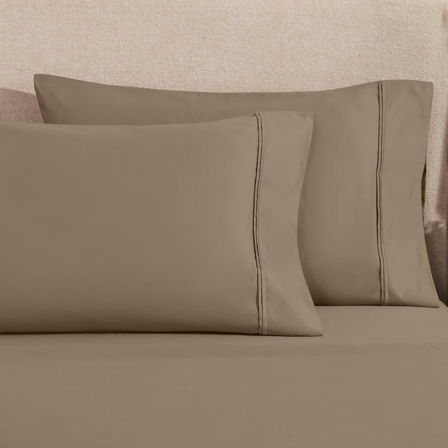 Superior 1200 Thread Count Egyptian Cotton Sheet Set, Bedroom Sheets, Home Essentials, Luxury Bedding, 1 Elastic Deep Pocket Fitted Bed Sheet, 1 Flat Sheet, 2 Pillowcases, California King, Taupe