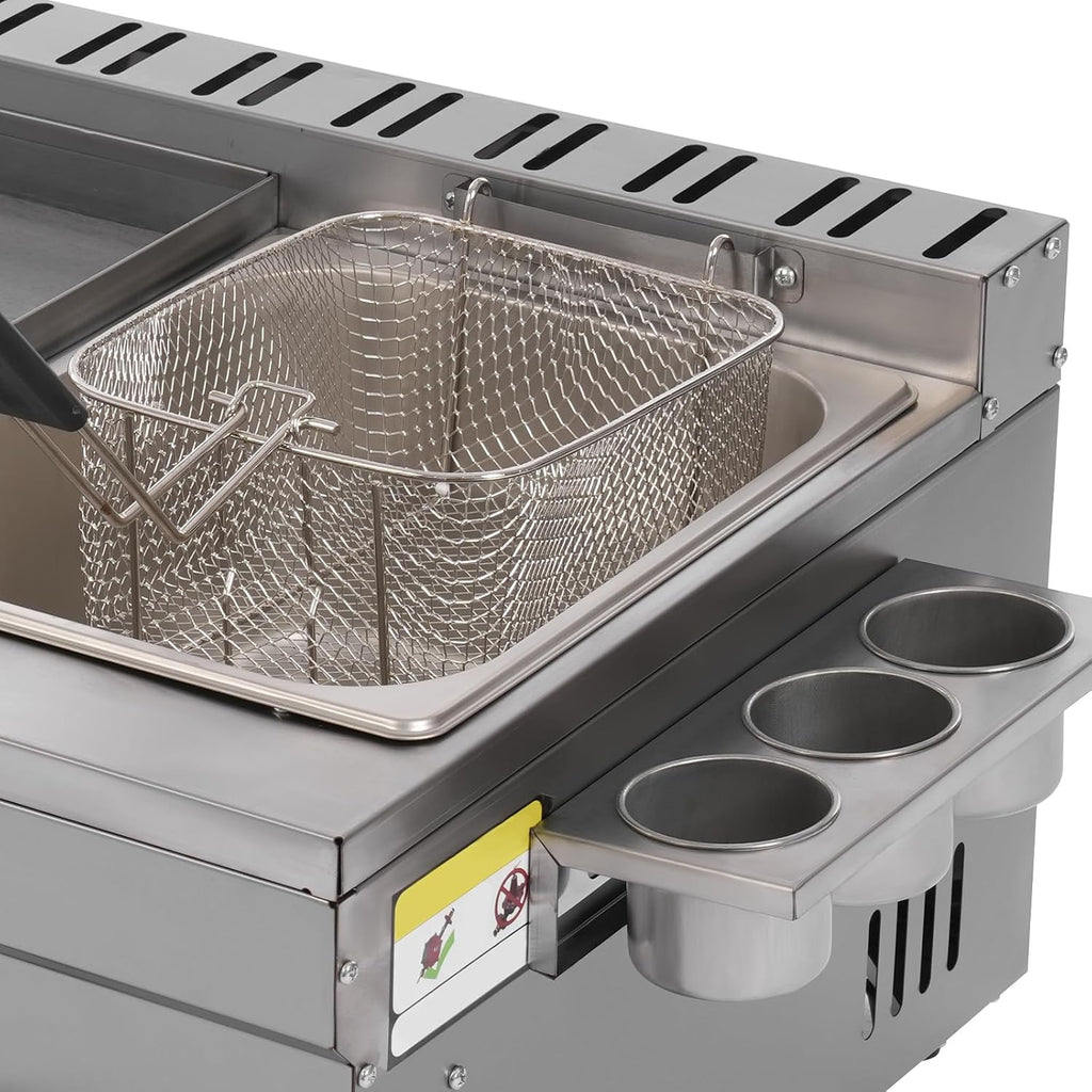 Countertop Deep Fryer with Griddle,Commercial Gas Propane Flat Top Grill Griddle with Baskets & Lid,Multi-function Dual Operation Console Gas Deep Fryer