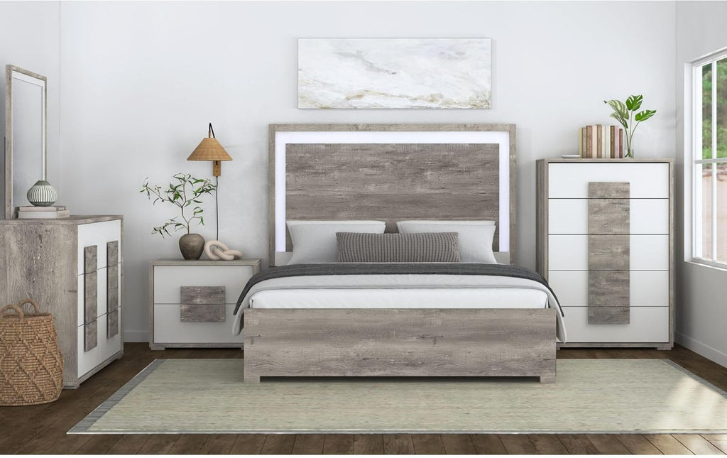 Picket House Vega Queen 5PC Bedroom Set with LED in Dual Tone