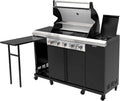 Flintex 5-Burner Propane Gas Kitchen Grill Island with Side Burner,52,000 BTU Stainless Steel BBQ Outdoor Griddle Grill Combo with LPG/NG Convertible and Storage Cabinets & Fold-out Table, Black