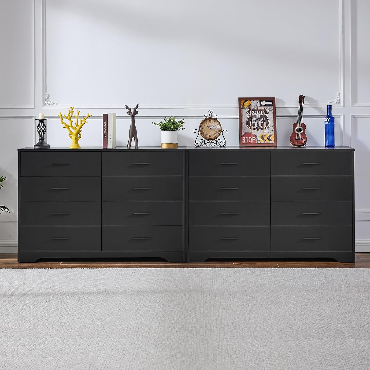 LIDYUK Black Dresser for Bedroom, 8 Drawer Dressers & Chests of Drawers, Modern Wood Dresser, 48 Inch Wide Chest of Drawers for Bedroom, Hallway, Living Room