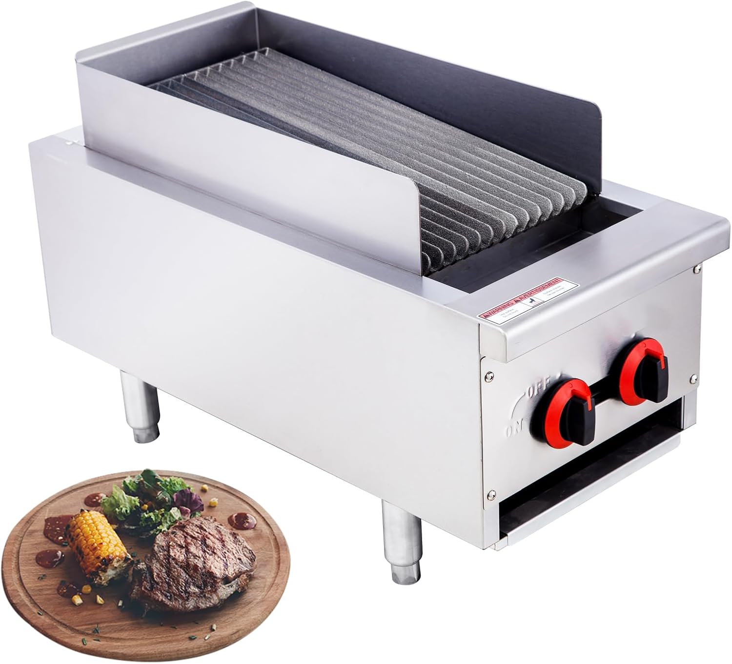 Commercial Gas Charbroiler, 14' 2-Burner 40,000 BTU Countertop Gas Grill, Heavy-Duty Stainless Steel, ETL Certified for Restaurant Kitchen, Food Truck, Cafeteria