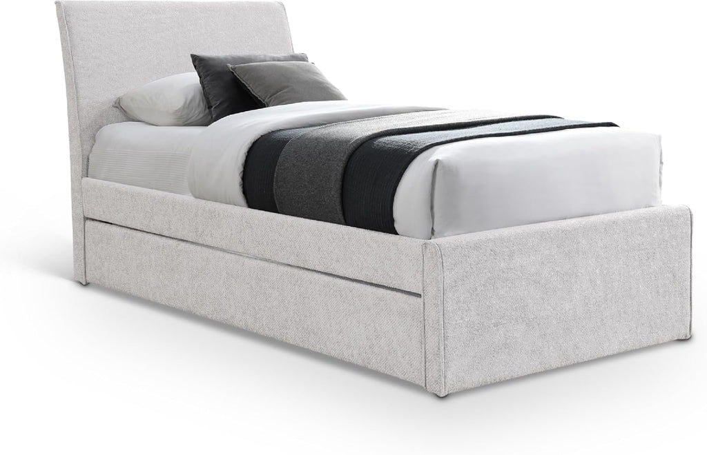 Meridian Furniture B1262Cream-T Myles Collection Modern | Contemporary Twin Trundle Bed with Soft Cream Chenille Cross Hatched Fabric, 41.5' W x 85' D x 44.5' H, Cream, Twin