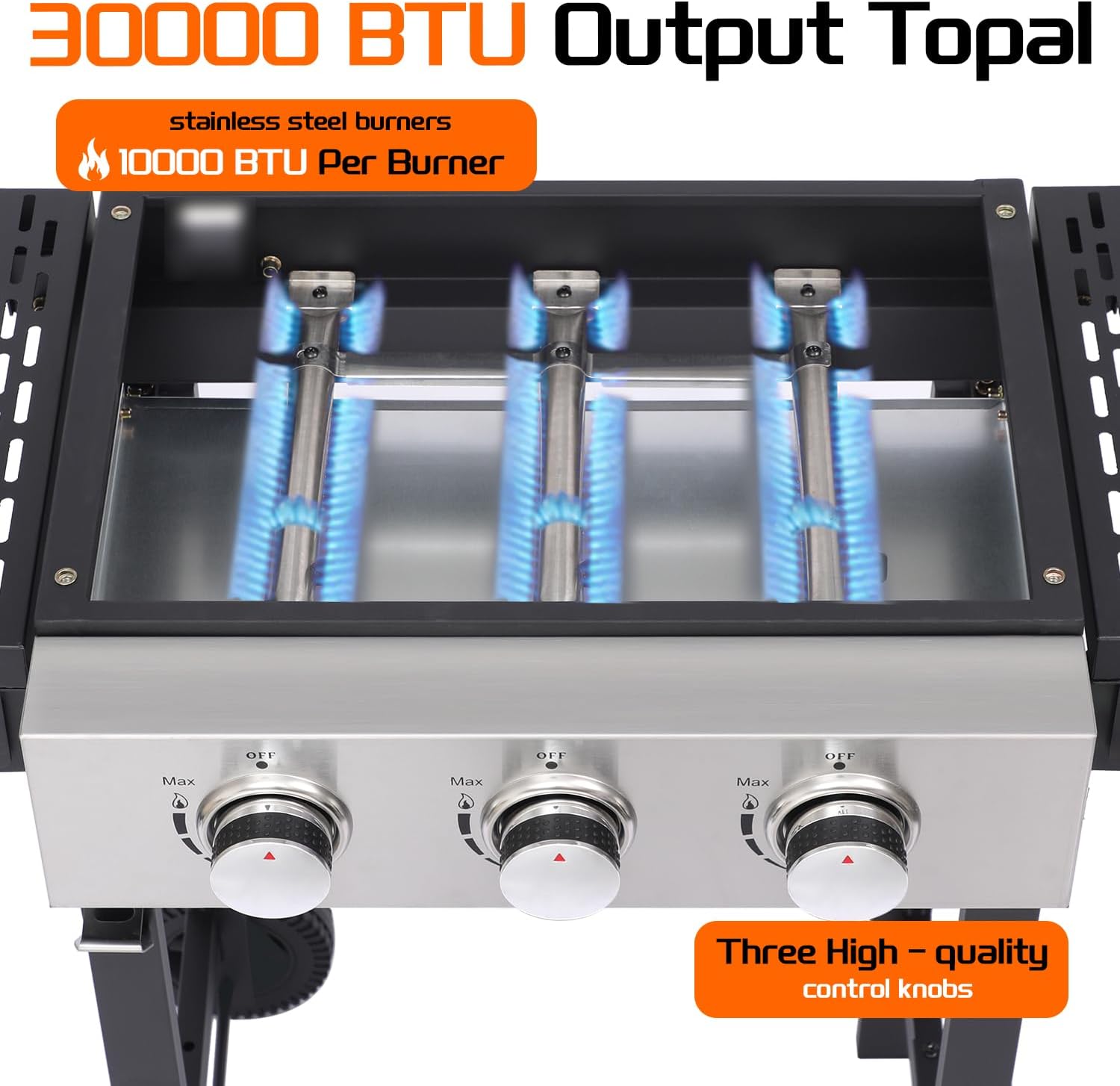3-Burner Flat Top Gas Grill with Stainless Steel Griddle, Includes Cover & Regulator - Perfect for Camping, Tailgating, Backyards