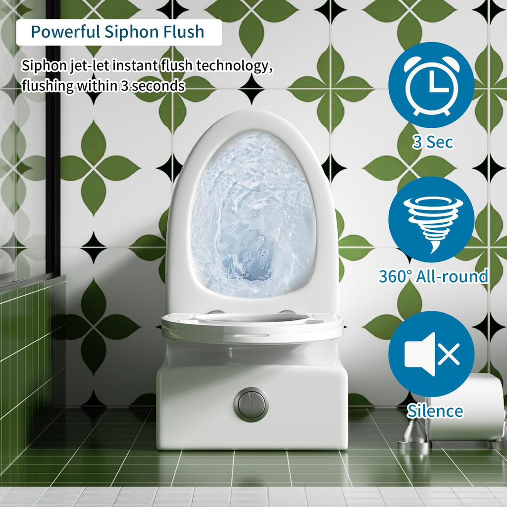 Elongated One Piece Toilet with ADA Comfort Height, Seat Chair Height 17.3' Modern Toilet for Bathroom, Dual Flush 0.8/1.6 GPF, MAP 1000g, 12' Rough-In, Soft Closing Seat, Glossy White