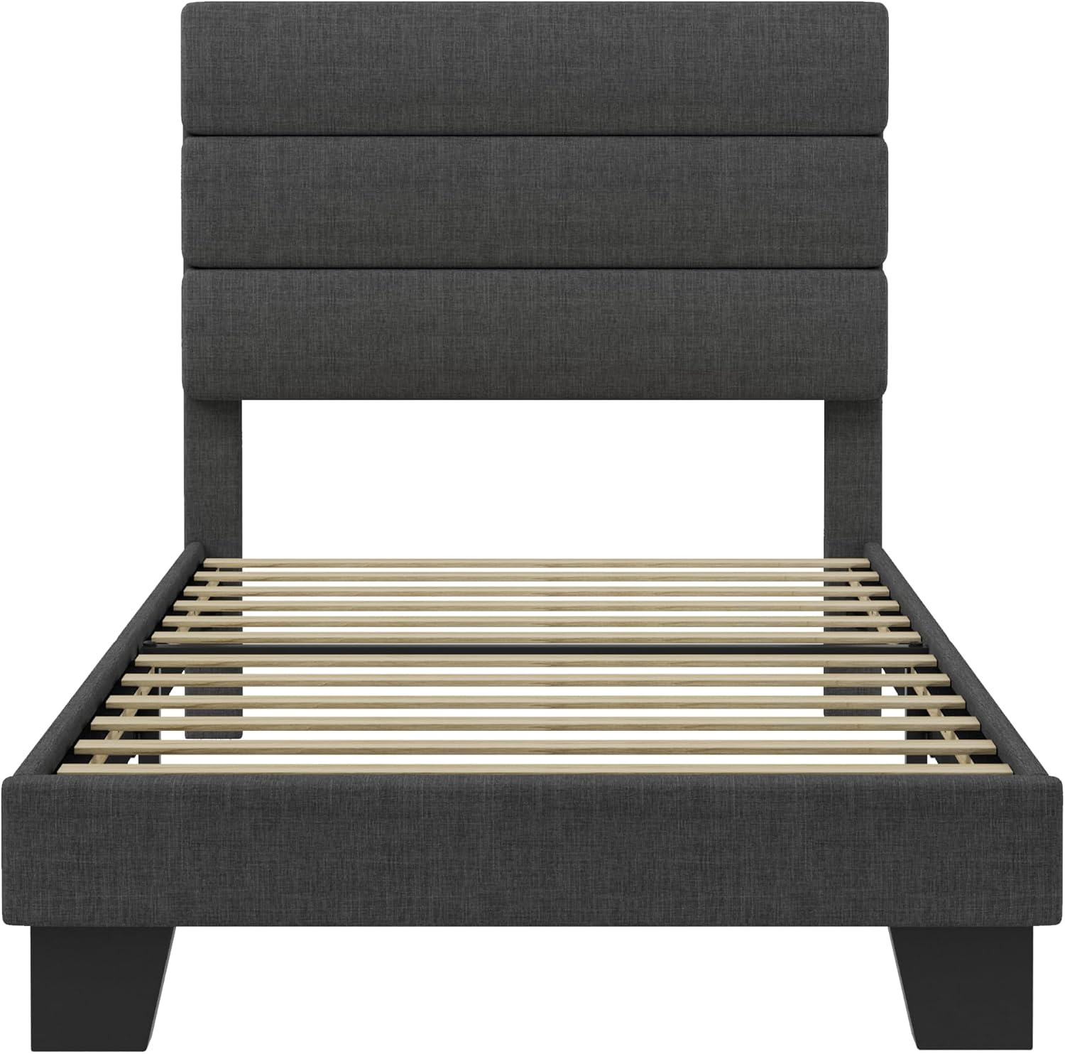 SHA CERLIN Twin Platform Bed Frame with Upholstered Fabric Headboard, Mattress Foundation with Strong Wooden Slats Support, No Box Spring Needed, Grey