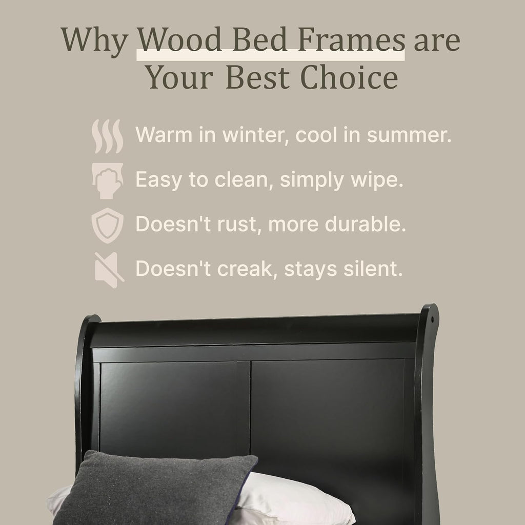 Furniture of America Louis Philippe Traditional Wood Bed Frame with Headboard and Footboard, Elegant Sleigh Design Bedframe for Bedroom, Guest Room, Easy Assembly, Box Spring Required, Queen, Black