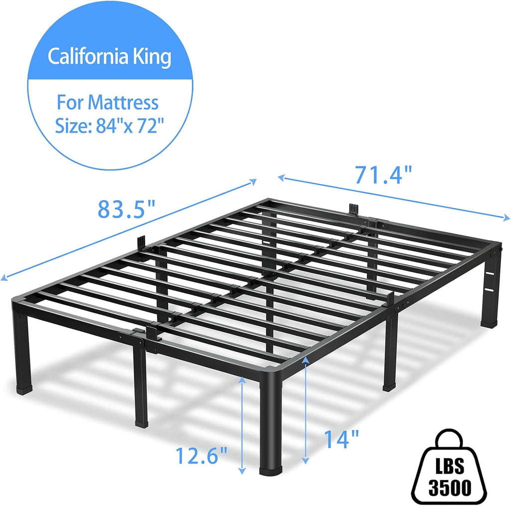 VIPSHOW 14 Inch California King Bed Frame, 3500Lbs Heavy Duty Metal Platform with Round Corner Legs Mattress Slide Stopper, Steel Slat Support No Box Spring Needed, Noise Free, Non-Slip, Easy Assembly