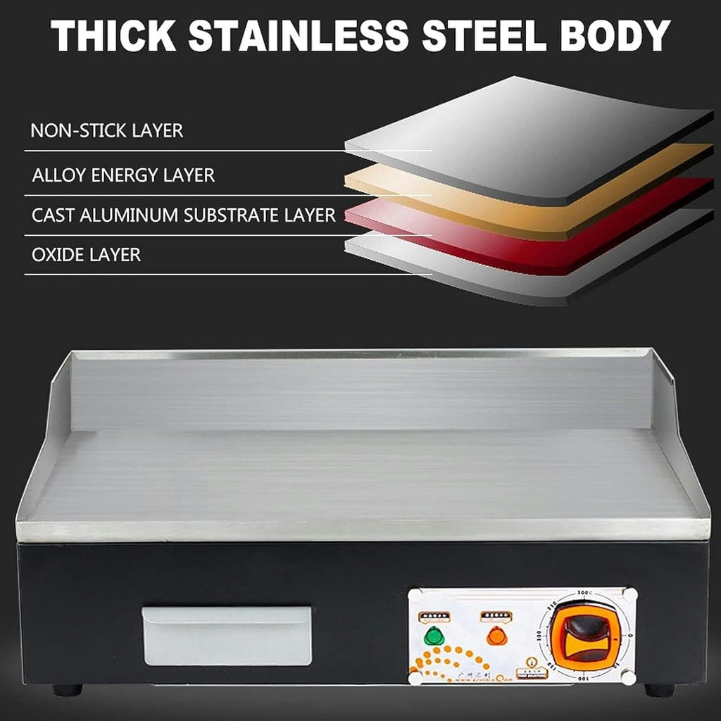 Commercial Electric Griddle, 21' Teppanyaki Grill 3000W Flat Top Grill, Stainless Steel BBQ Countertop Grill for Burger, Bacon, Kitchen, and Barbecue