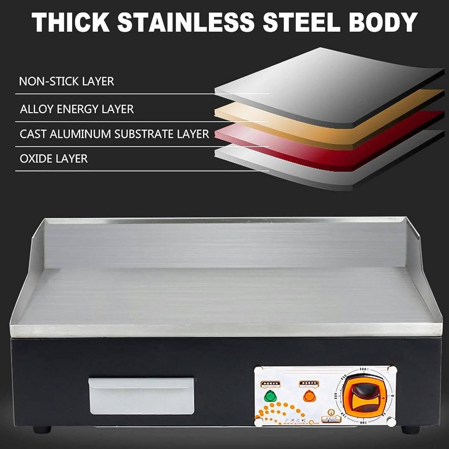 Commercial Electric Griddle, 21' Teppanyaki Grill 3000W Flat Top Grill, Stainless Steel BBQ Countertop Grill for Burger, Bacon, Kitchen, and Barbecue