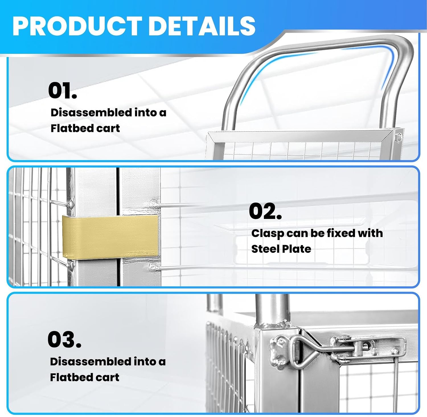 2200lbs 4in1 Platform Truck with Cage, Heavy Duty Stainless Steel Flatbed Cart with 6' 360° Rotation Wheels, Durable&Portable Platform Truck Cart, Push Dolly for Industrial, Garage&Warehouse