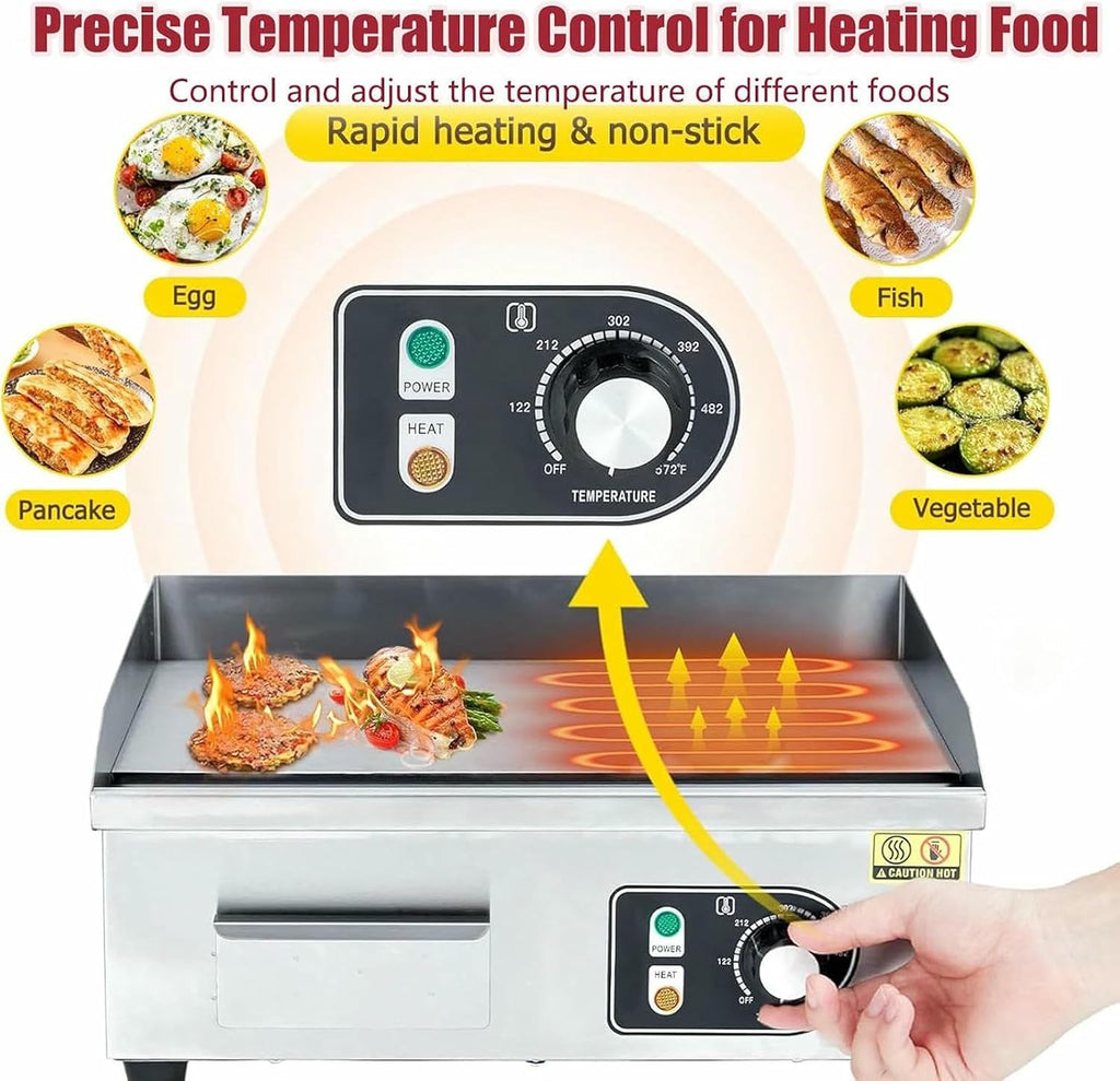 Commercial Electric Griddle,Countertop Flat Top Outdoor Griddles Hotplate 3KW BBQ Grill Mild Steel Steaks Business Catering Grill,