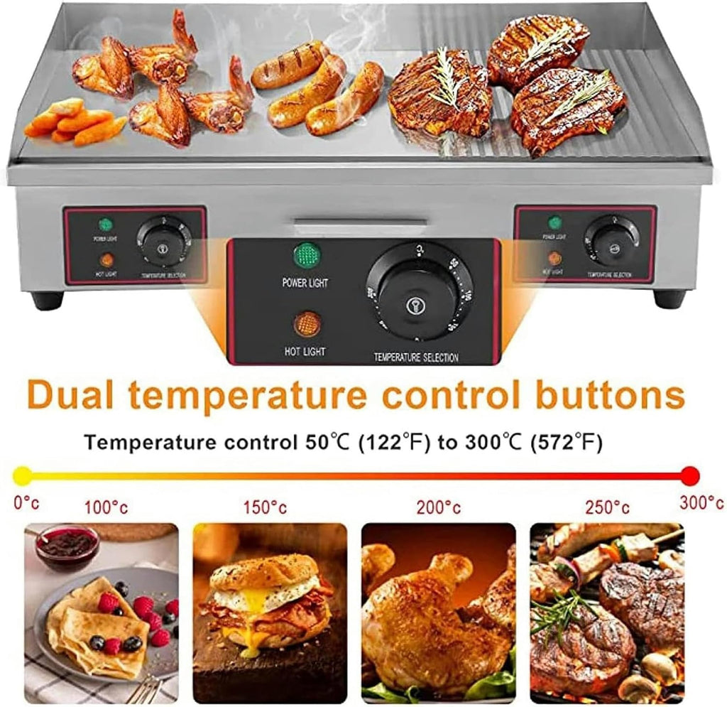 Commercial Electric Griddle 29' Flat Top Grill, 4400W Stainless Steel Teppanyaki Grill with Dual Temperature Control, Large Cooking Surface for Restaurant & Kitchen Use