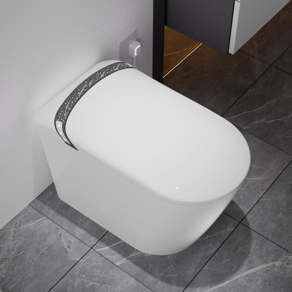 Sounor Modern Smart Toilet With Bidet Built In Self Cleaning Warm Water, Elongated Seat Heated Dryer,1.28 GPF Power Auto Flush,Auto Open/Close Lid,Starburst Night Light Display (White0)