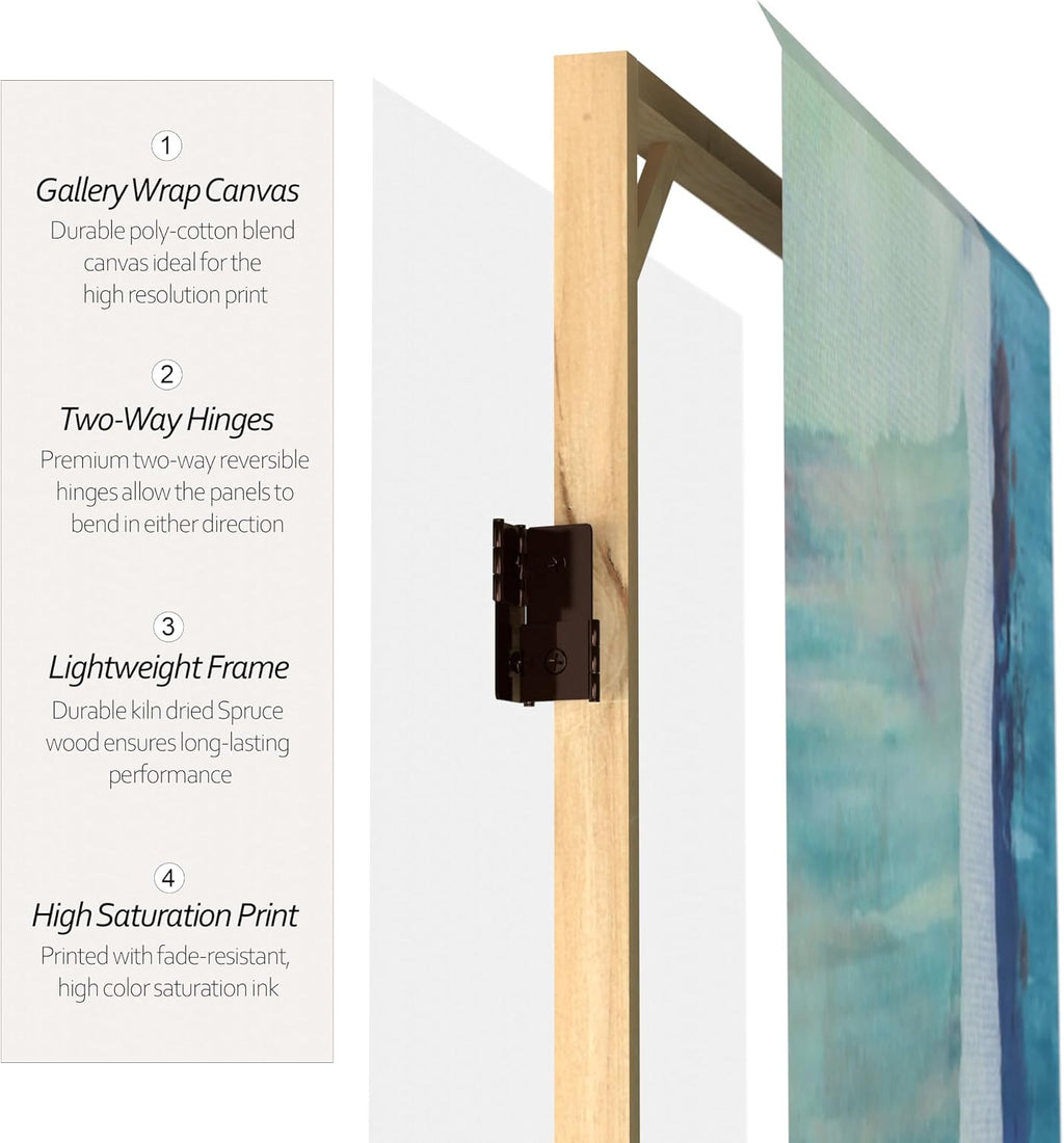 Red Lantern 5 ft. Tall Ocean Dance Canvas Room Divider 3 Panel Freestanding Folding Privacy Screen, Partition, and Separator for Modern and Contemporary Bedroom, Home Office, Studio, Dorm, Apartment