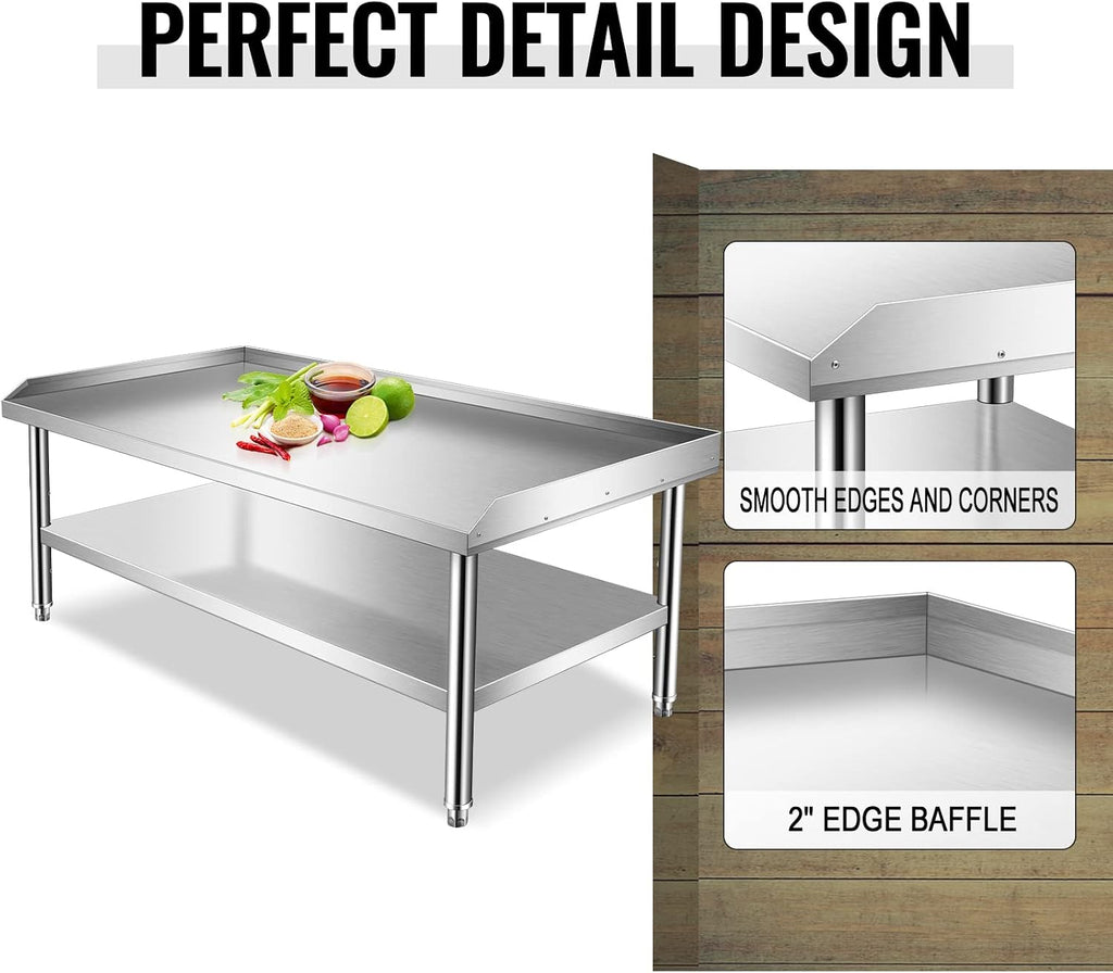 Stainless Steel Equipment Grill Stand with Undershelf, 60' x 30' Heavy Duty Griddle Stand Table for Kitchen, Bar, Restaurant, Home and Hotel