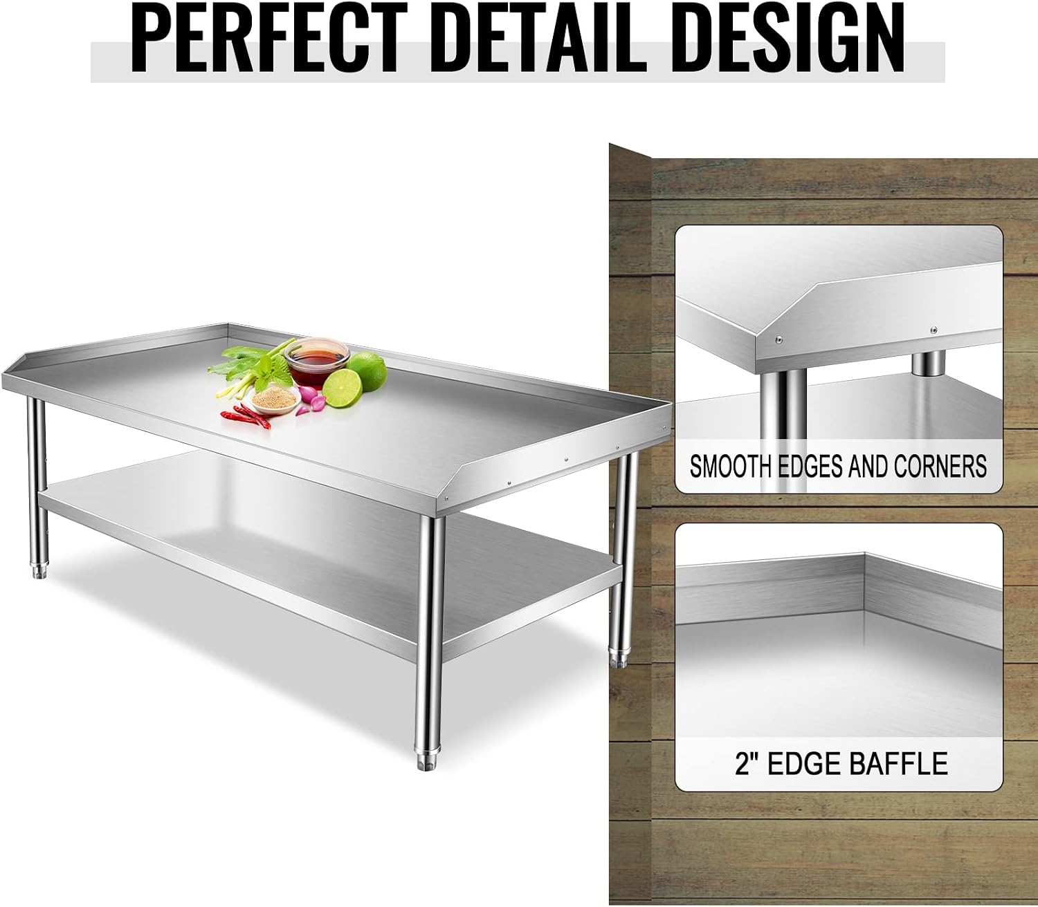 Stainless Steel Equipment Grill Stand with Undershelf, 60' x 30' Heavy Duty Griddle Stand Table for Kitchen, Bar, Restaurant, Home and Hotel